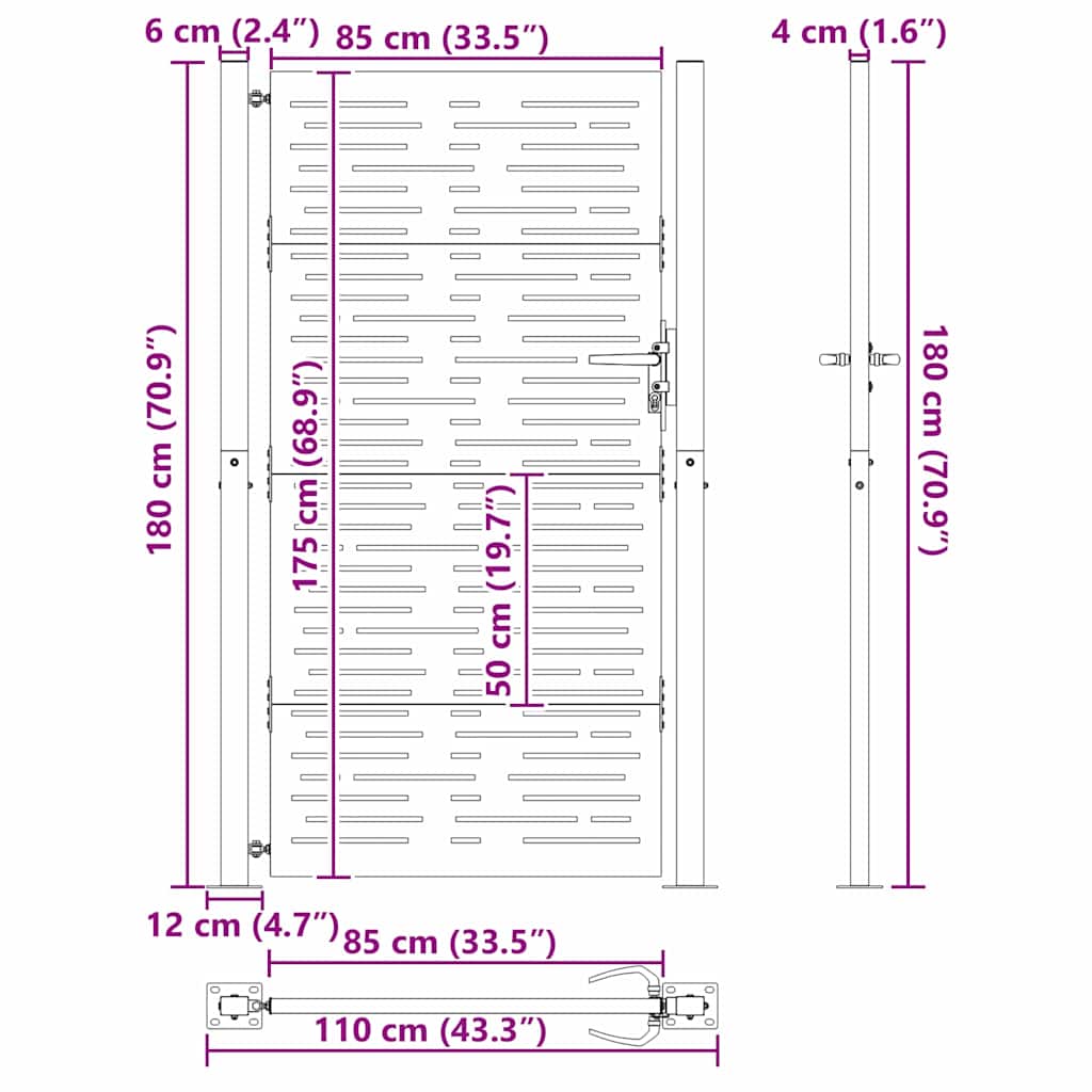 Haveport med lås Sort 110 x 180 cm Pulverlakeret stål