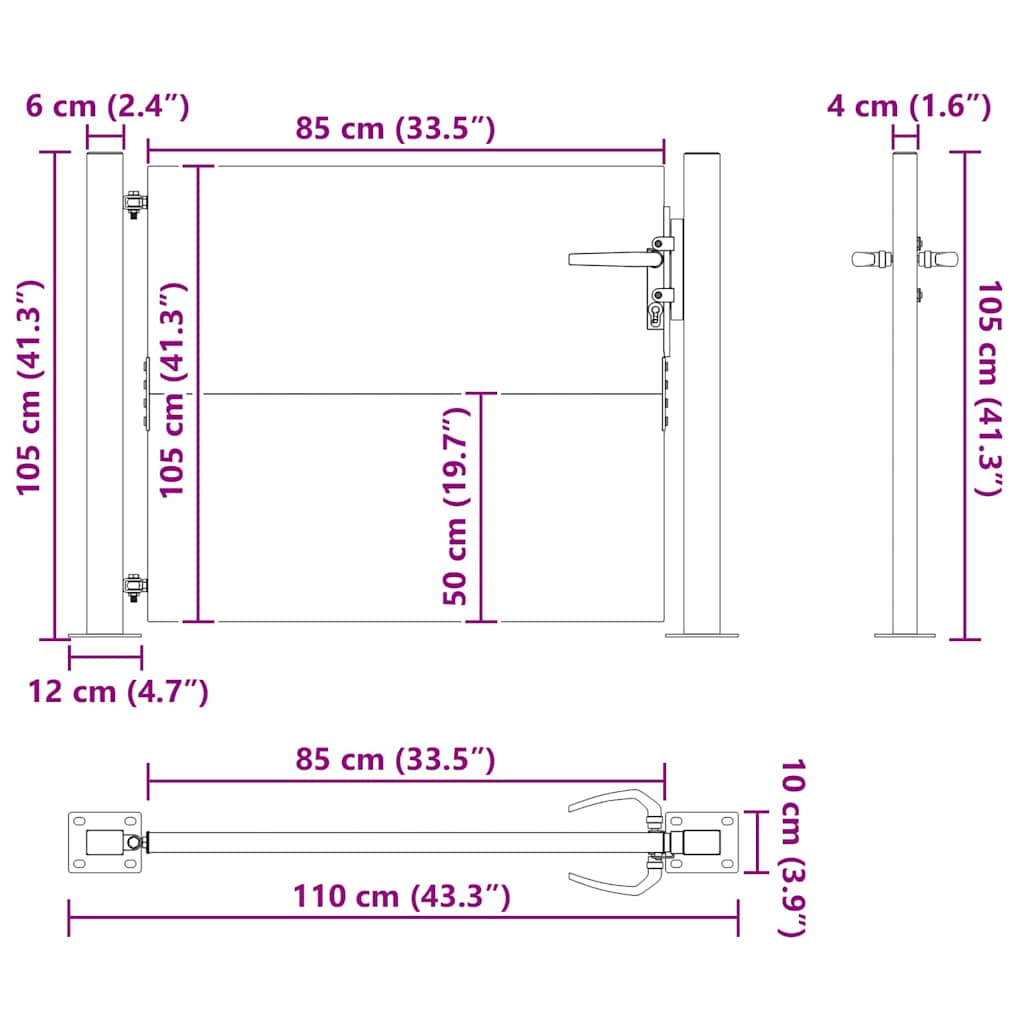 Haveport med lås Sort 110 x 105 cm Pulverlakeret stål