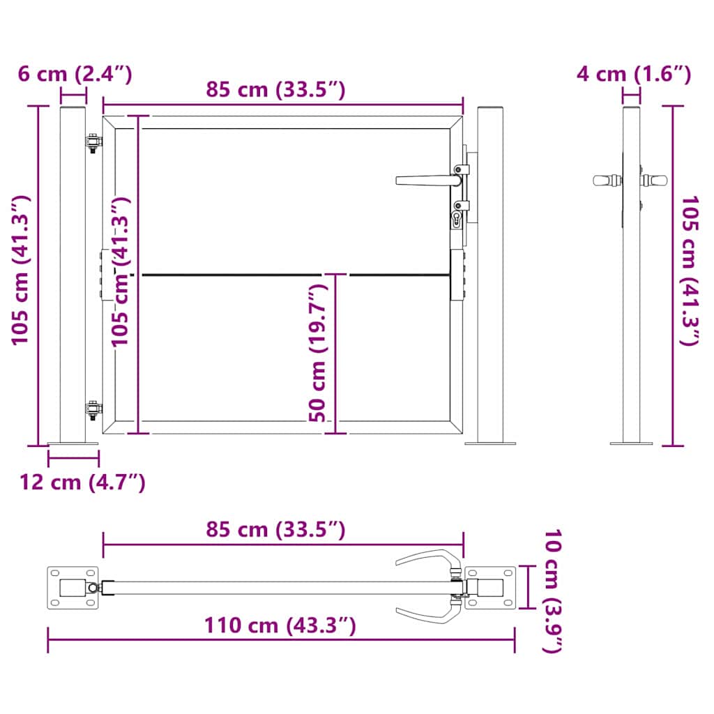 Haveport med lås Sort 110 x 105 cm Pulverlakeret stål