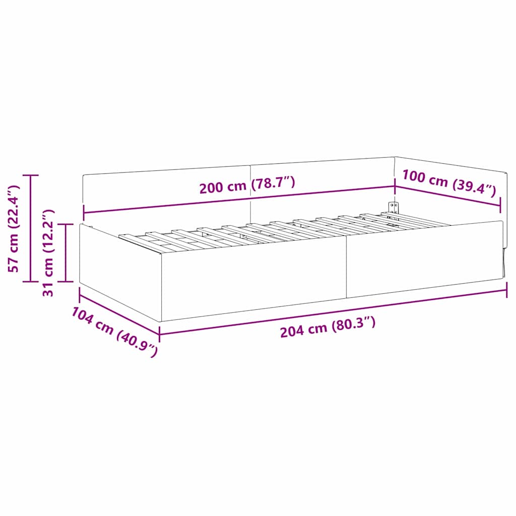 Hjørnesengramme med hovedgærde Creme 100 cm x 200 cm Stof