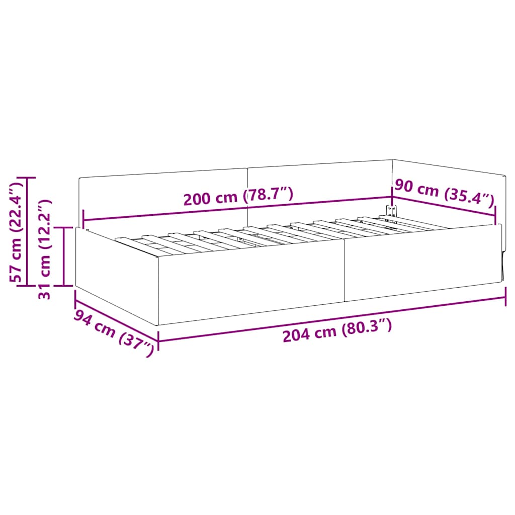 Hjørnesengramme med hovedgærde Creme 90 cm x 200 cm Fløjl