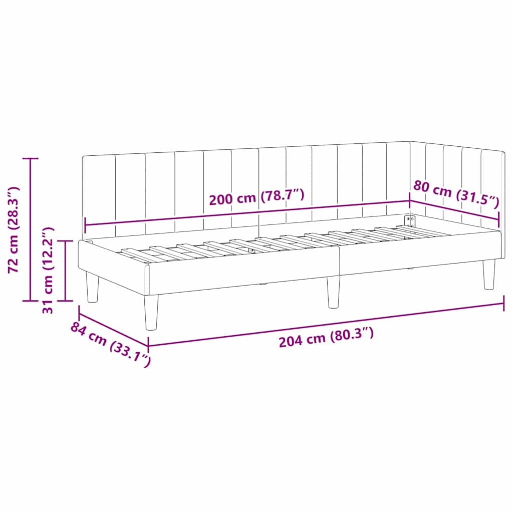 Hjørnesengramme med hovedgærde Mørkegrøn 80 cm x 200 cm Fløjl