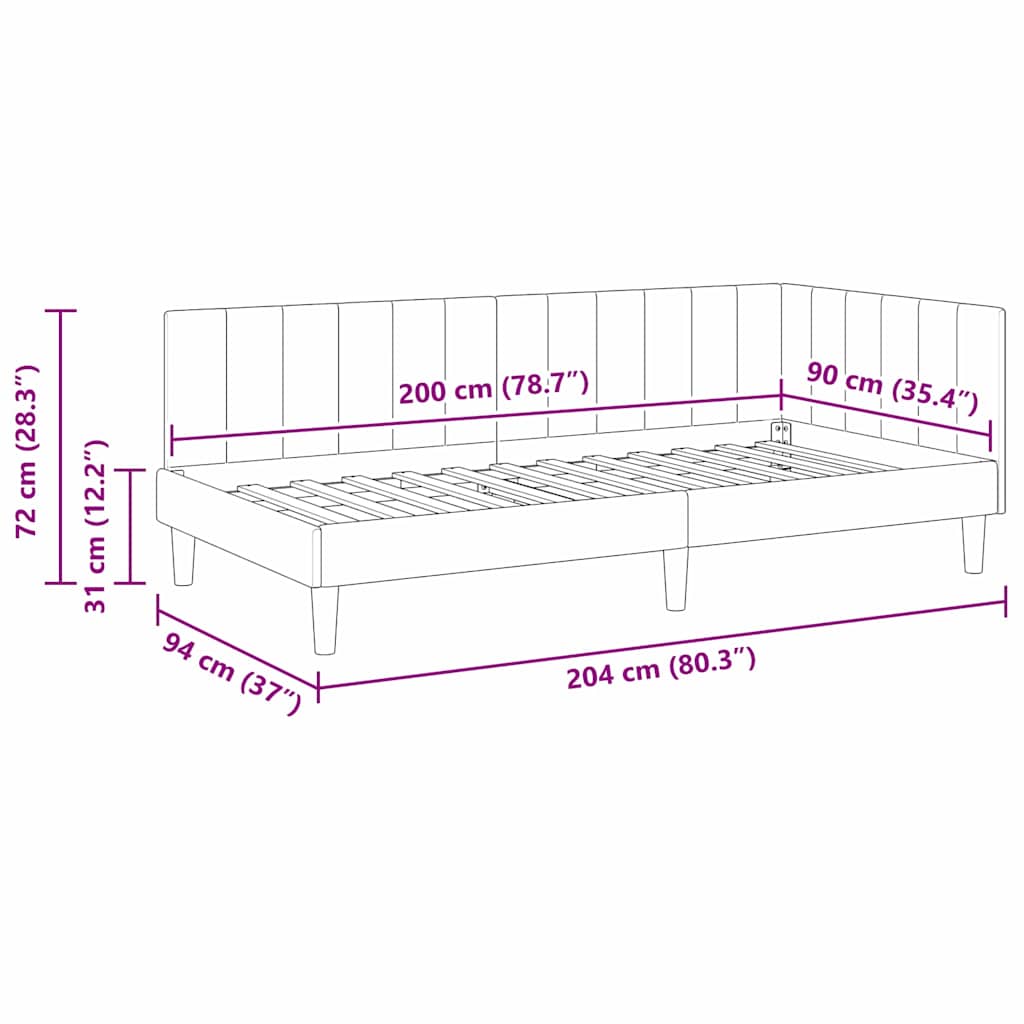 Hjørnesengramme med hovedgærde Blå 90 cm x 200 cm Fløjl