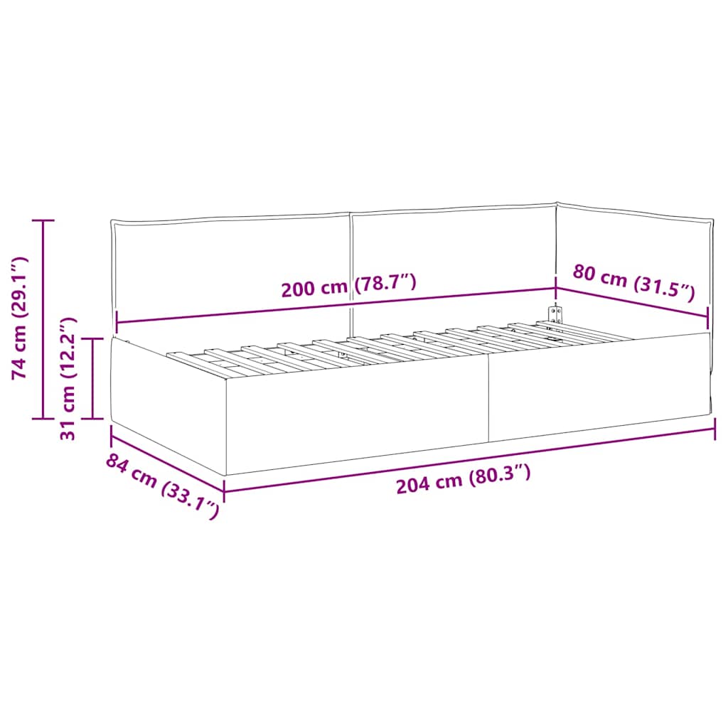 Hjørnesengramme med hovedgærde Lysegrå 80 x 200 cm Stof
