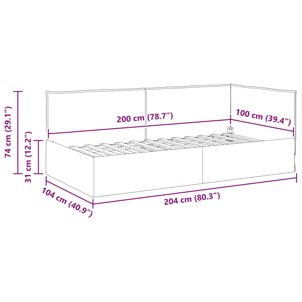 Hjørnesengramme med hovedgærde Blå 100 x 200 cm Stof