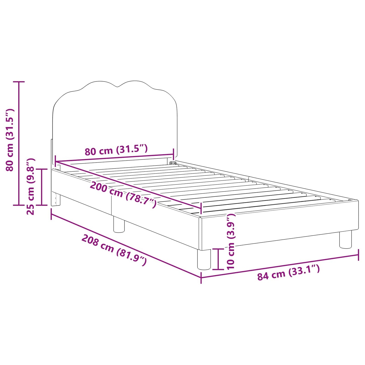 Børnesengestel med hovedgærde Lysegrå 80x200 cm Bouclé