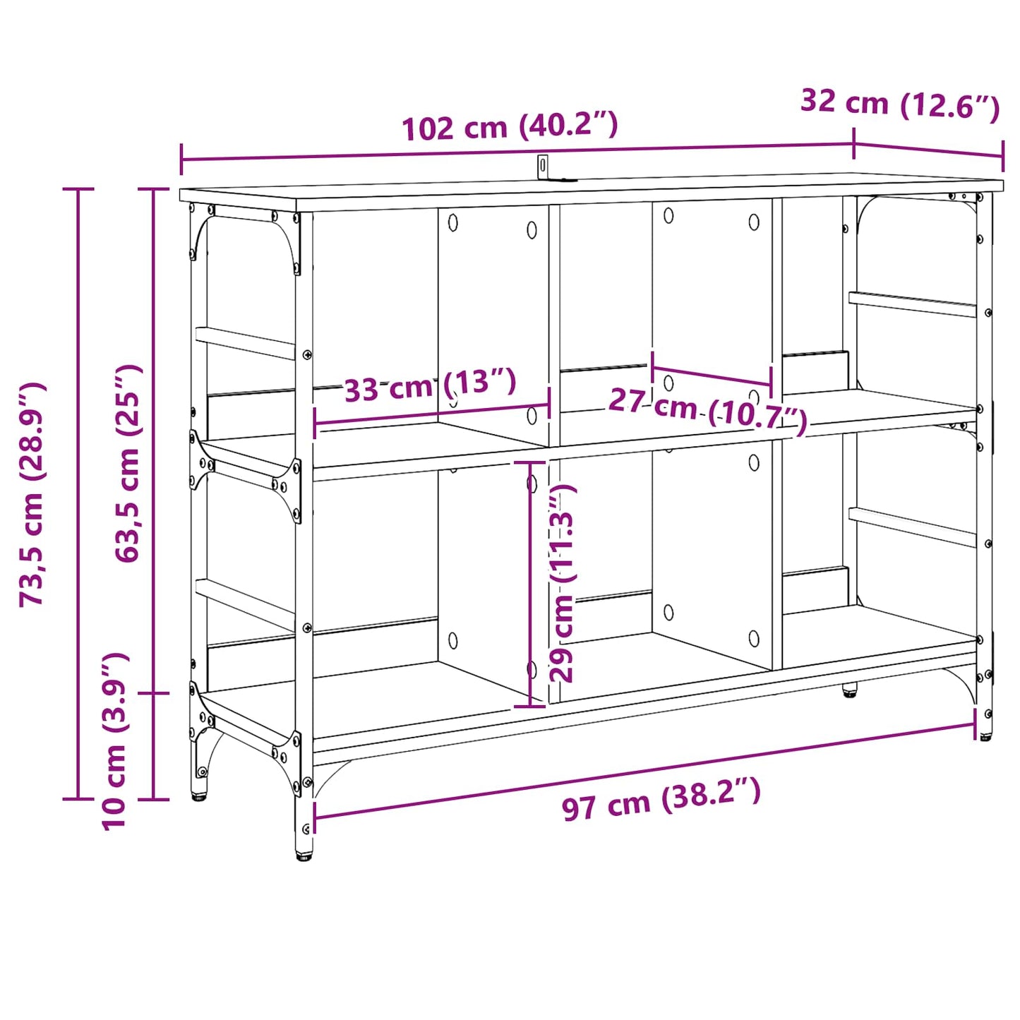 Sideboard Sort eg 102 x 32 x 73,5 cm