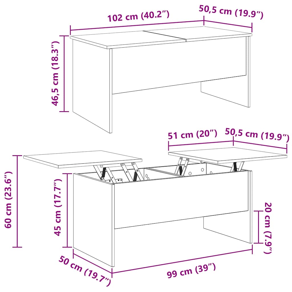 Sofabord Sort eg 102 x 50,5 x 46,5 cm Konstrueret træ