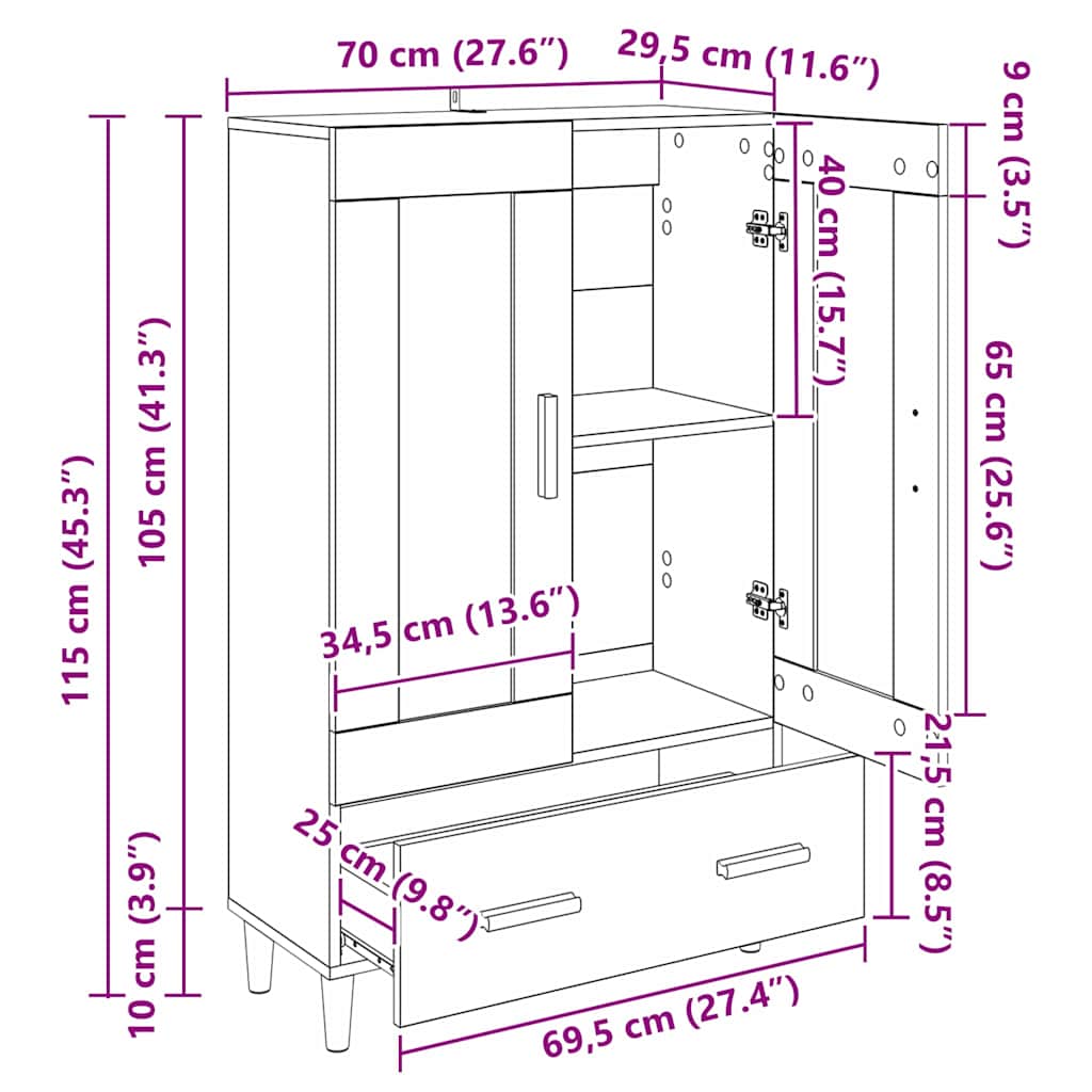 Highboard Sort eg 70 x 31 x 115 cm Konstrueret træ