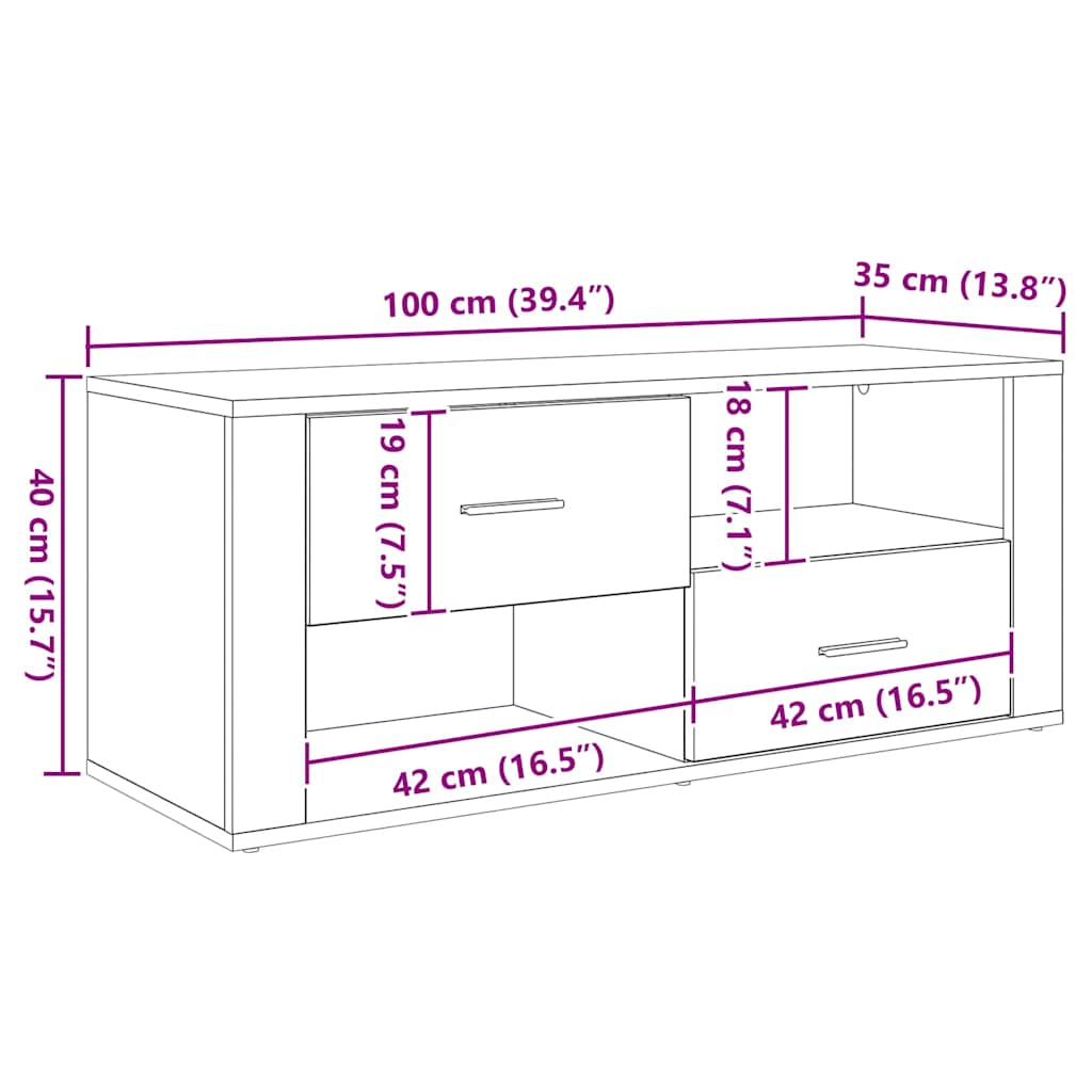 TV-skab med skuffe Gammelt træ 100 x 35 x 40 cm Konstrueret træ