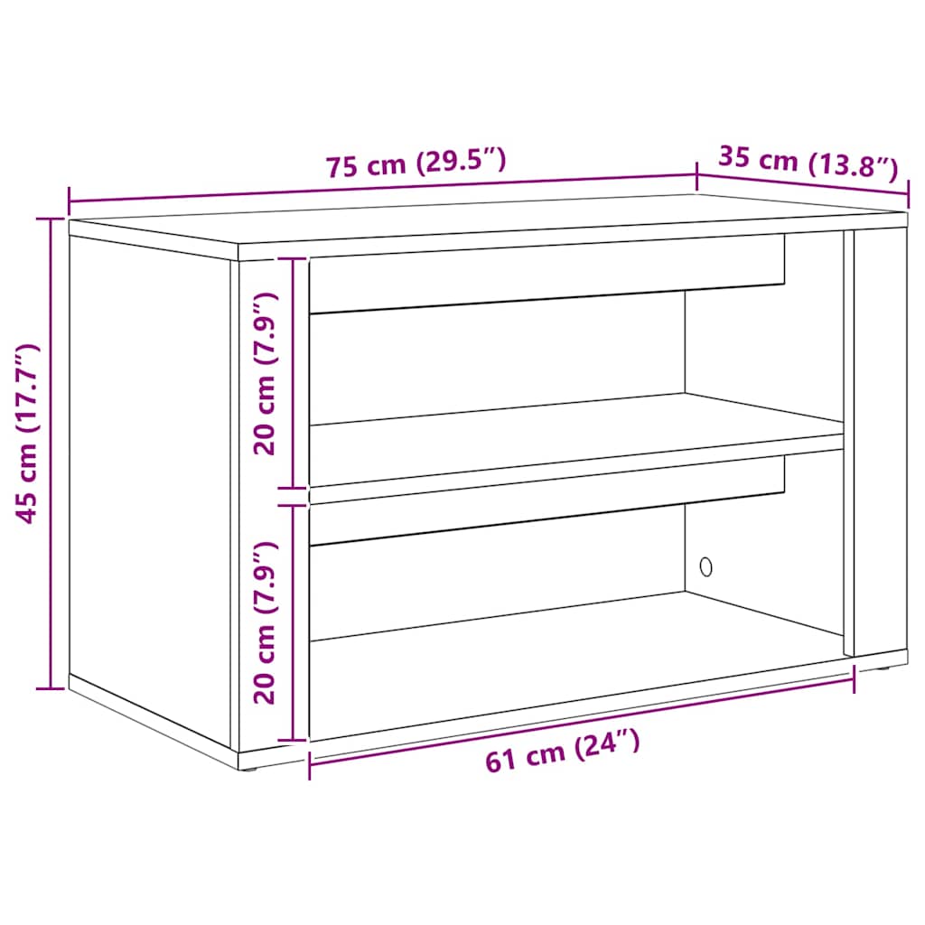 Skostativ med hylde Sort eg 75 x 35 x 45 cm Konstrueret træ