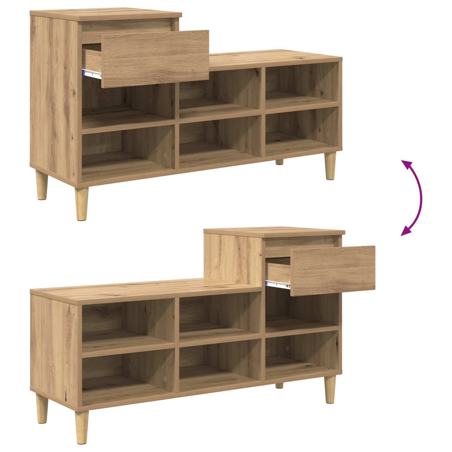 Sko skab 102 x 36 x 60 cm Konstrueret træ Artisan Egetræ
