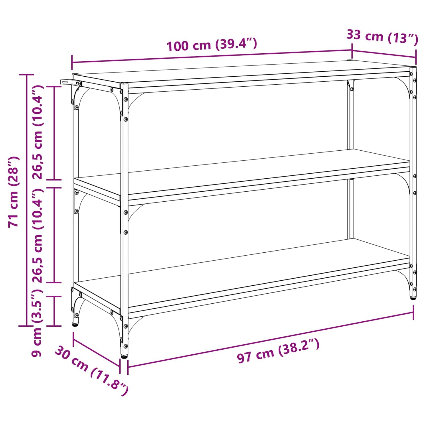 Bogskab Sort eg 100 x 33 x 70,5 cm Ingeniørt træ og jern