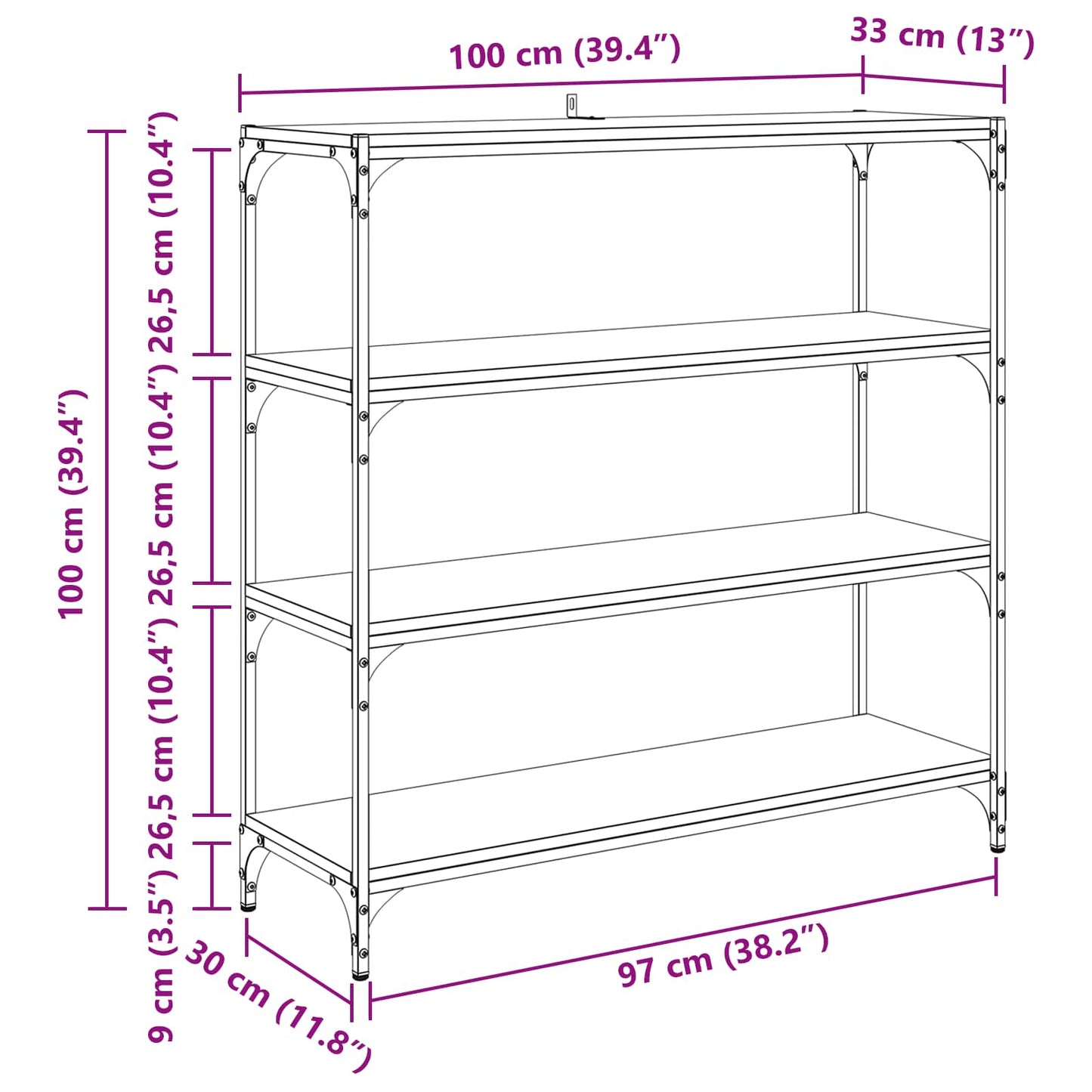 Bogskab Sort eg 100 x 33 x 100 cm Ingeniørt træ og jern