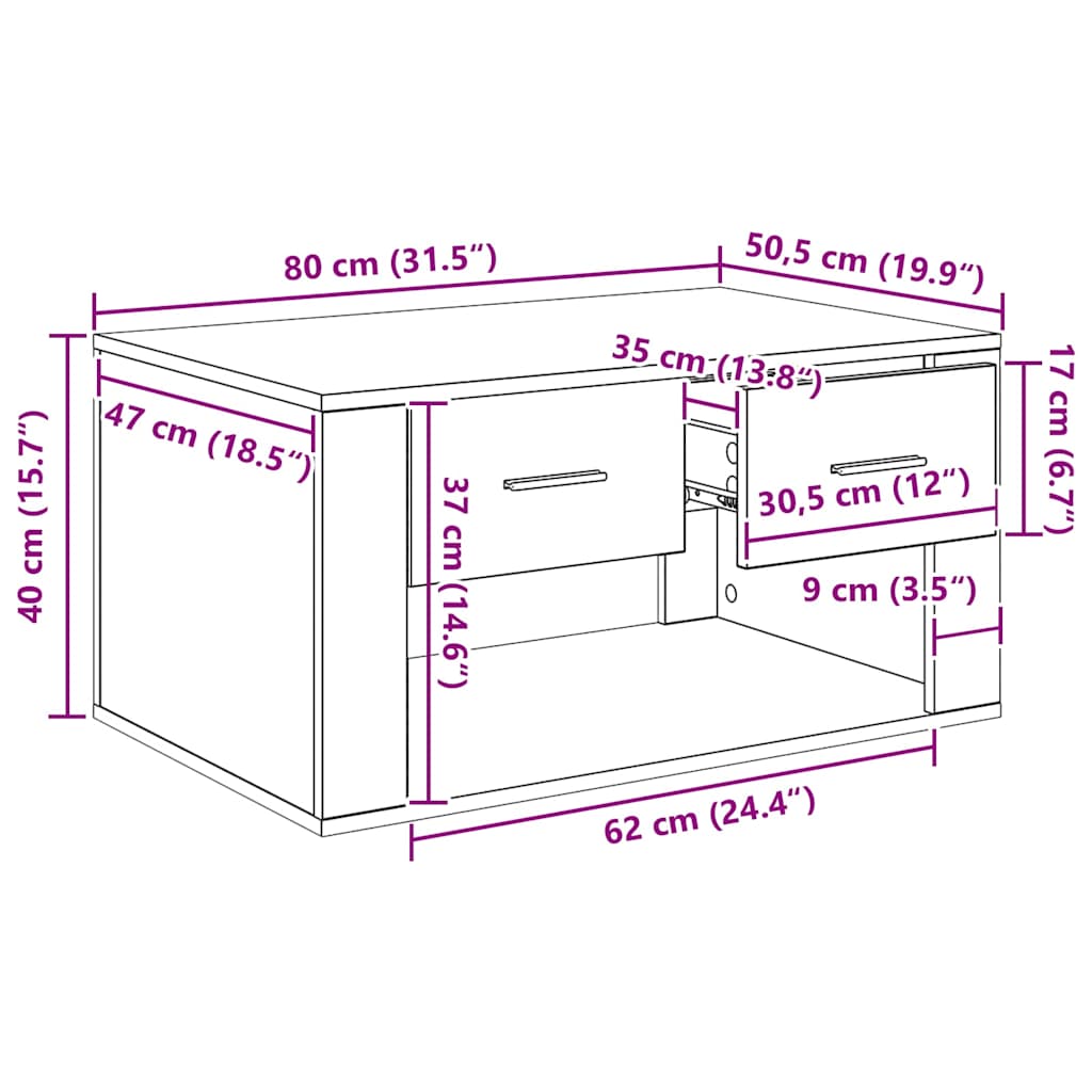 Sofabord Sort eg 80 x 50 x 40 cm Konstrueret træ