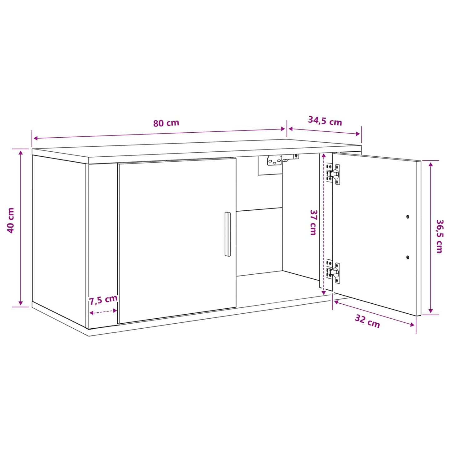 Vægmonteret TV Skab 80 x 34,5 x 40 cm Sort eg Konstrueret træ