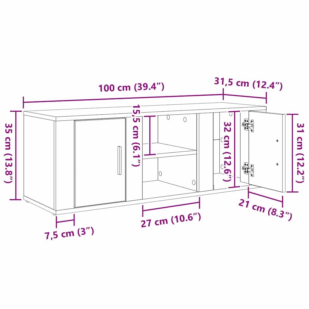 TV-skab Sort eg 100 x 31,5 x 35 cm Konstrueret træ