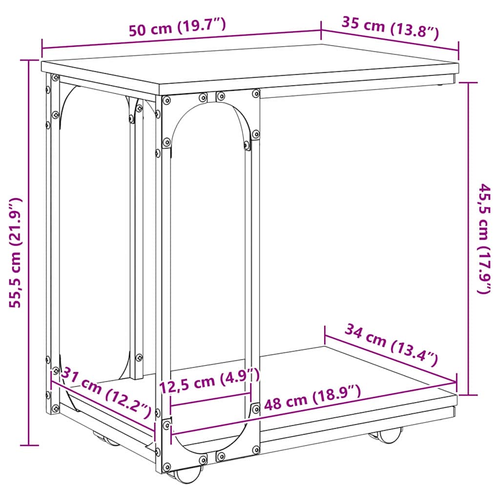 Sidebord Sort eg 50 x 35 x 55.5 cm Konstrueret træ