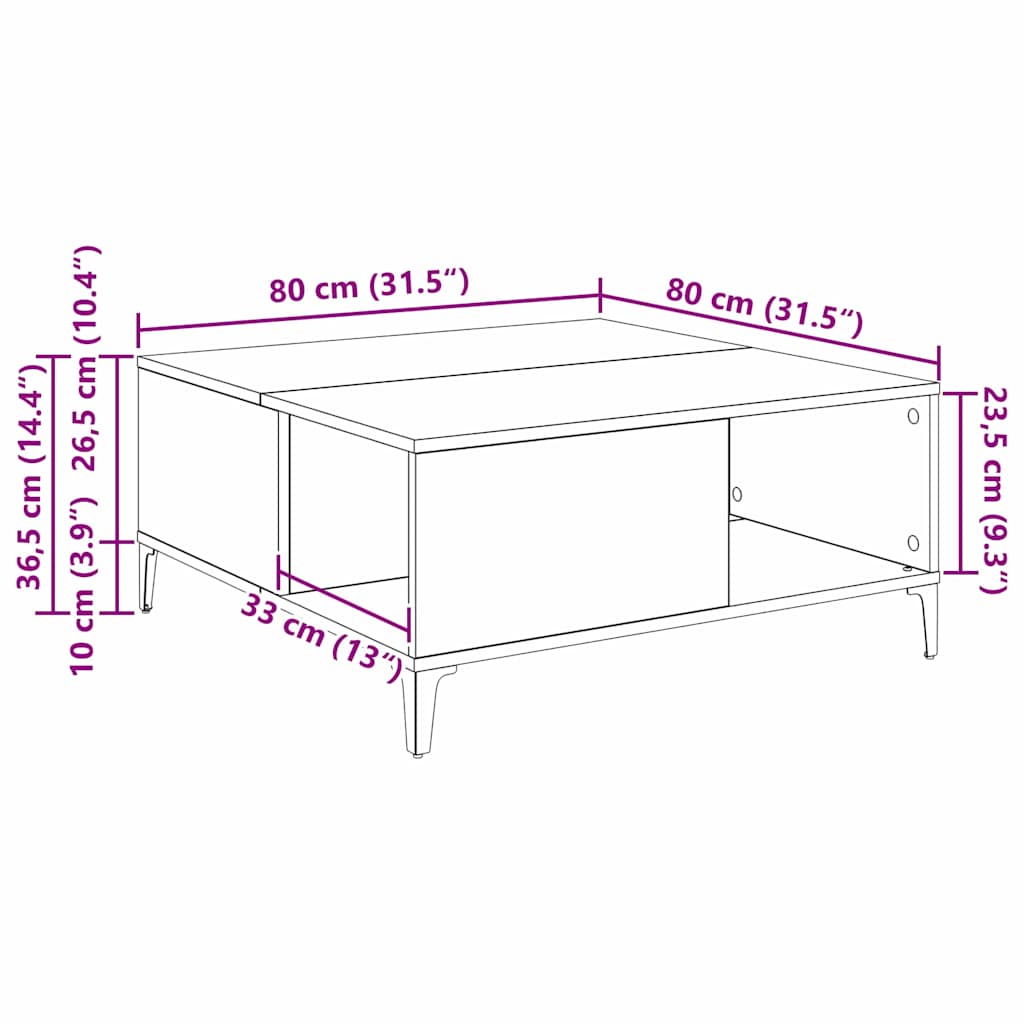 Sofabord Artisan Egetræ 80 x 80 x 36,5 cm Konstrueret træ