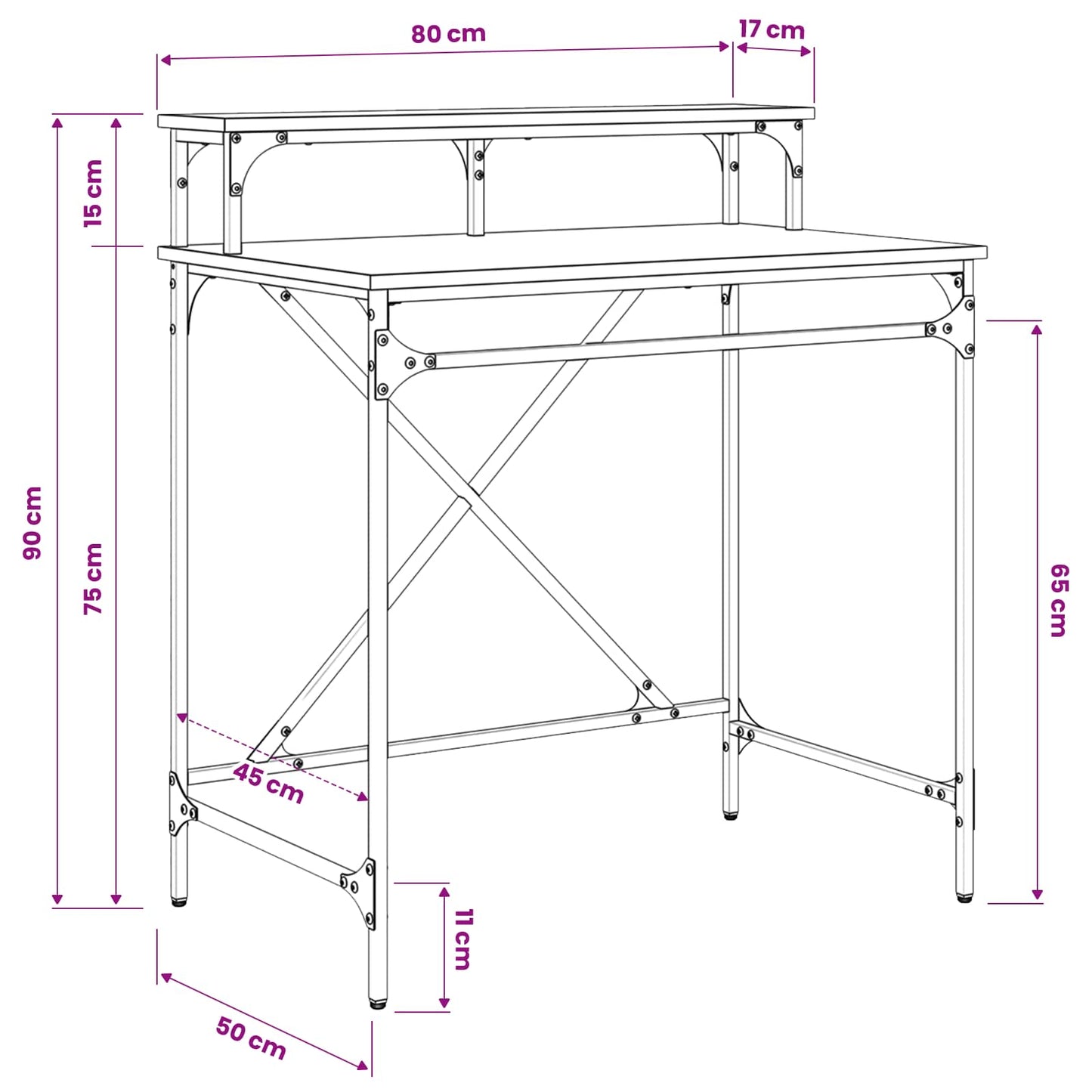 Bord Sort eg 80 x 50 x 90 cm Konstrueret træ