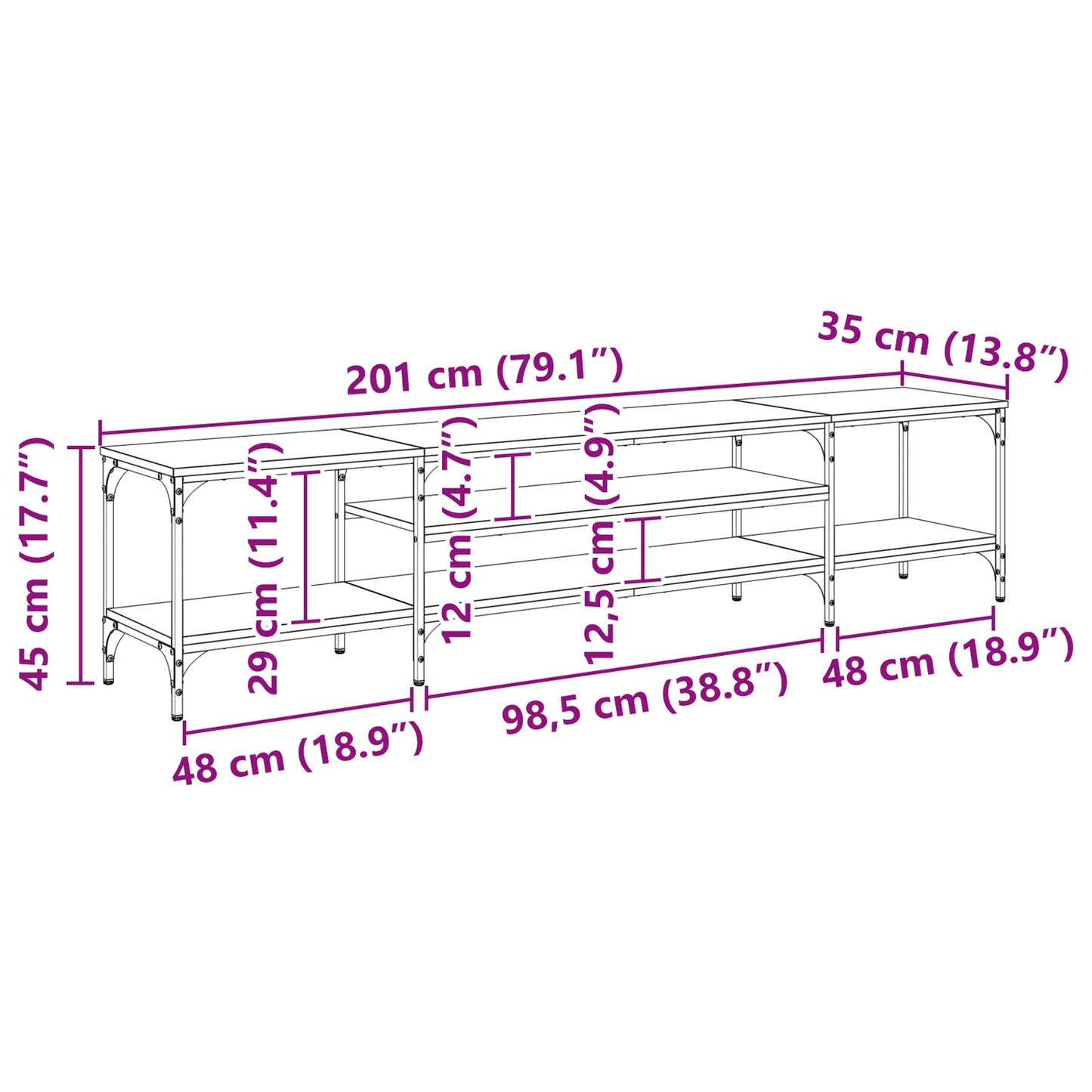 TV-skab Gammelt træ 201 x 35 x 45 cm Ingeniørt træ og jern