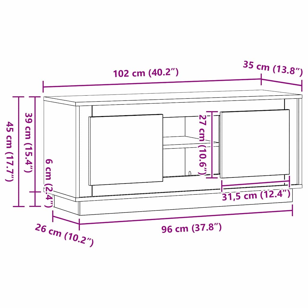 TV-skab Sort eg 102 x 35 x 45 cm Konstrueret træ