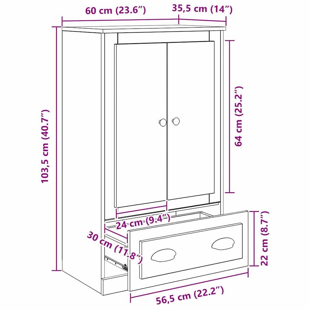 Highboard Sort eg 60 x 35,5 x 103,5 cm Konstrueret træ