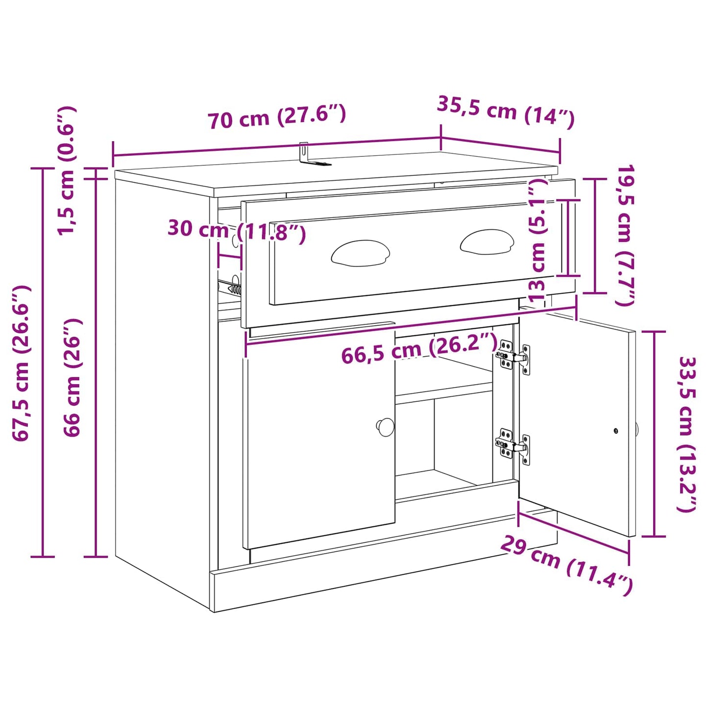 Highboard Sort eg 70 x 35,5 x 67,5 cm Konstrueret træ