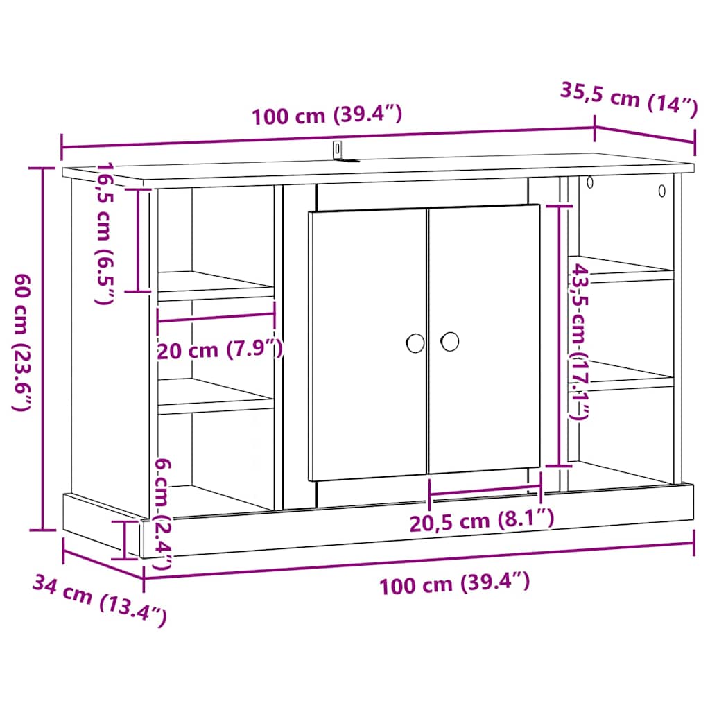 Sideboard Sort eg 100 x 35,5 x 60 cm Konstrueret træ