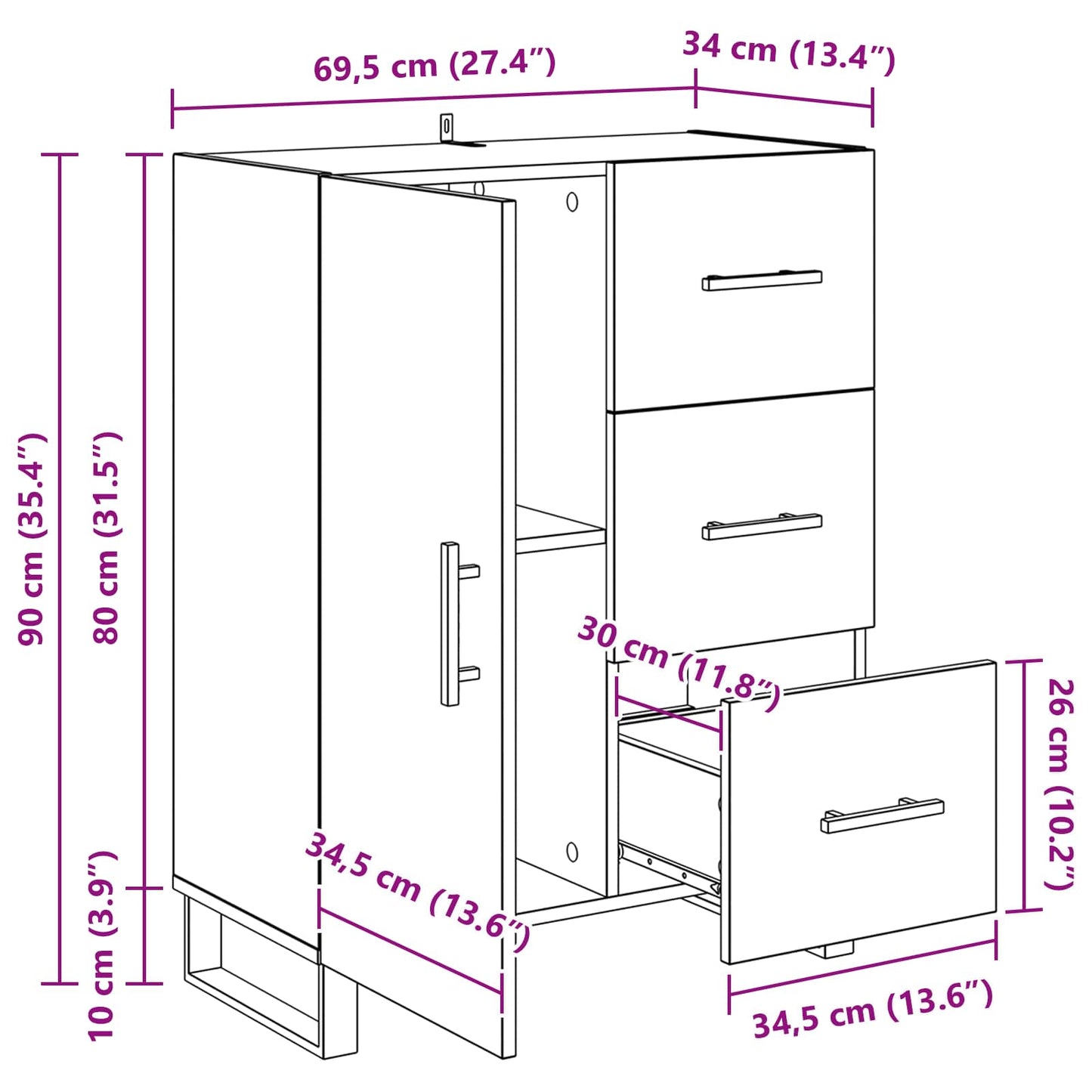 Sideboard Artisan Egetræ 69,5 x 34 x 90 cm