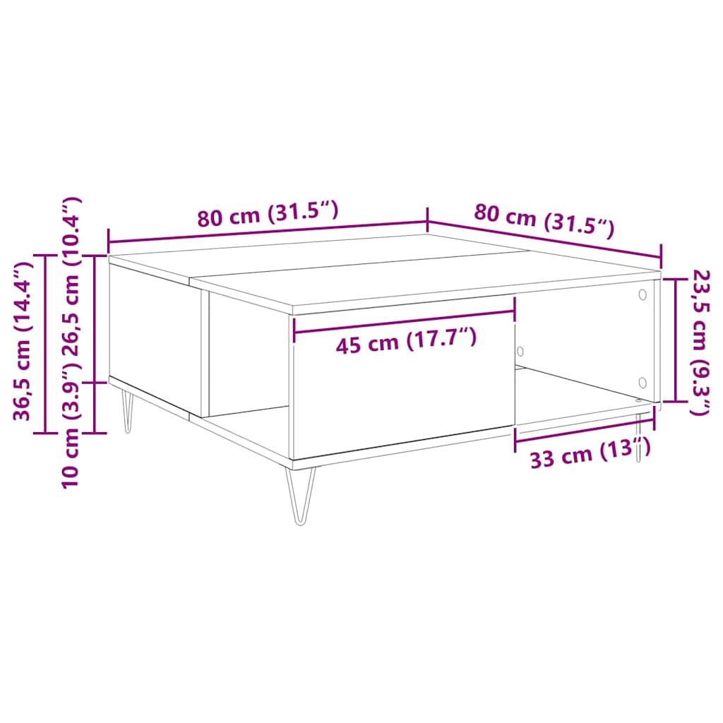 Sofabord Artisan Egetræ 80 x 80 x 36,5 cm Konstrueret træ