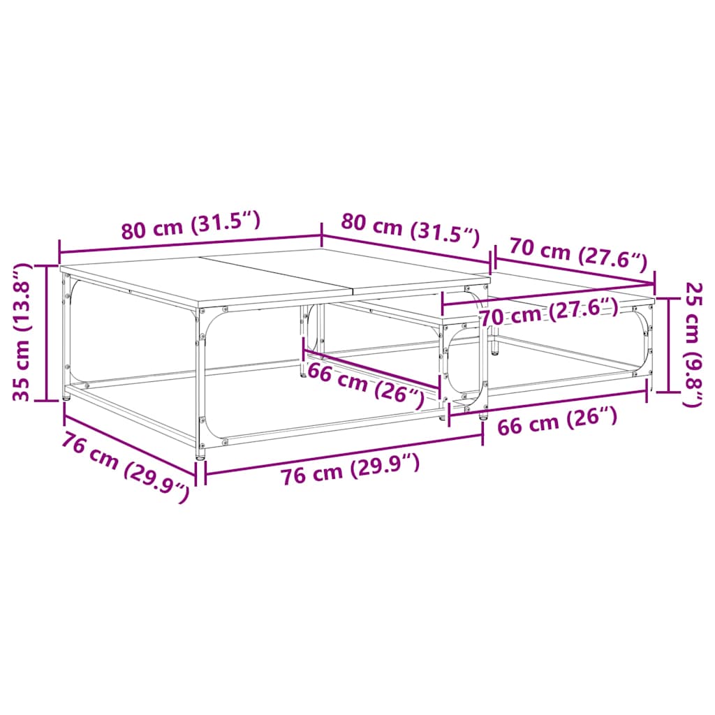 Sofabord 2 stk. Artisan Egetræ 80 x 80 x 35 cm Konstrueret træ