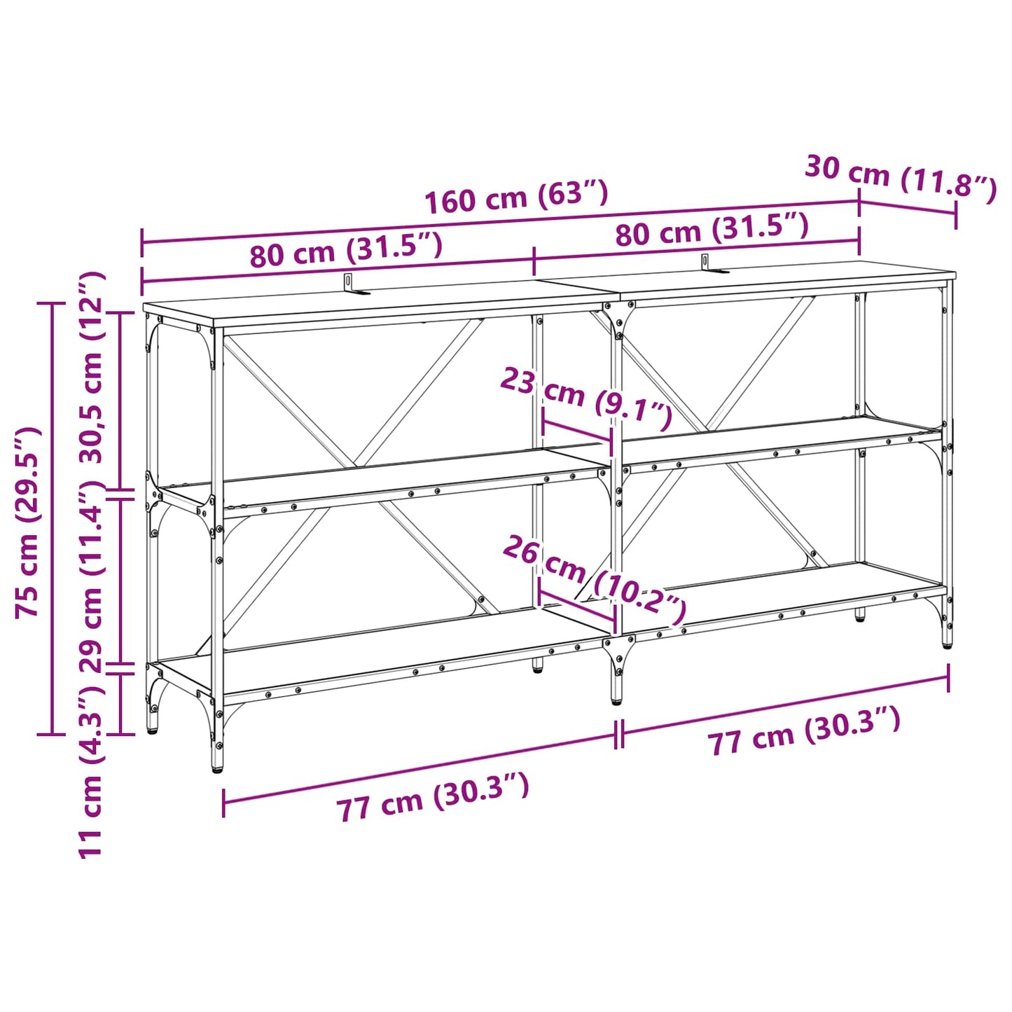 Konsolbord Sort eg 160 x 30 x 75 cm Konstrueret træ
