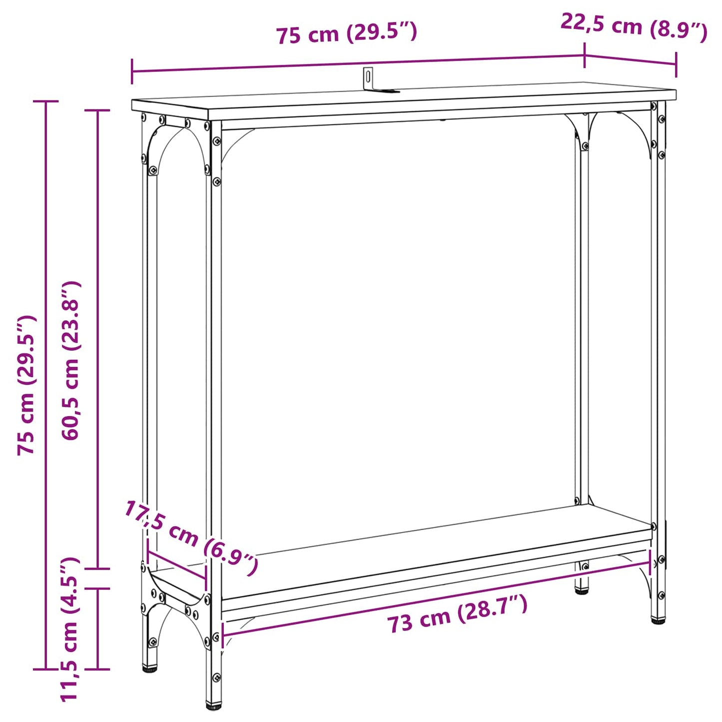 Konsolbord Sort eg 75 x 22,5 x 75 cm Konstrueret træ
