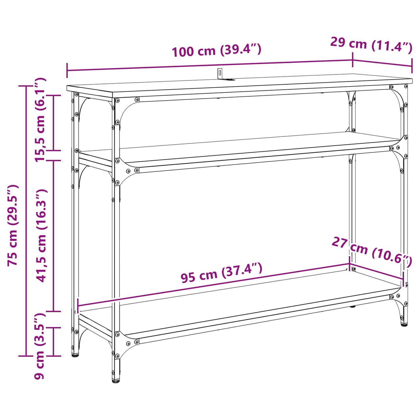 Konsolbord Sort eg 100 x 29 x 75 cm Konstrueret træ
