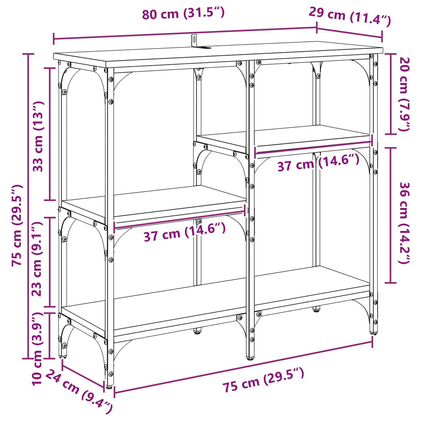 Konsolbord Sort eg 80 x 29 x 75 cm Konstrueret træ