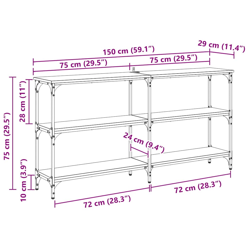 Konsolbord Gammelt træ 150 x 29 x 75 cm Samlet træ og metal