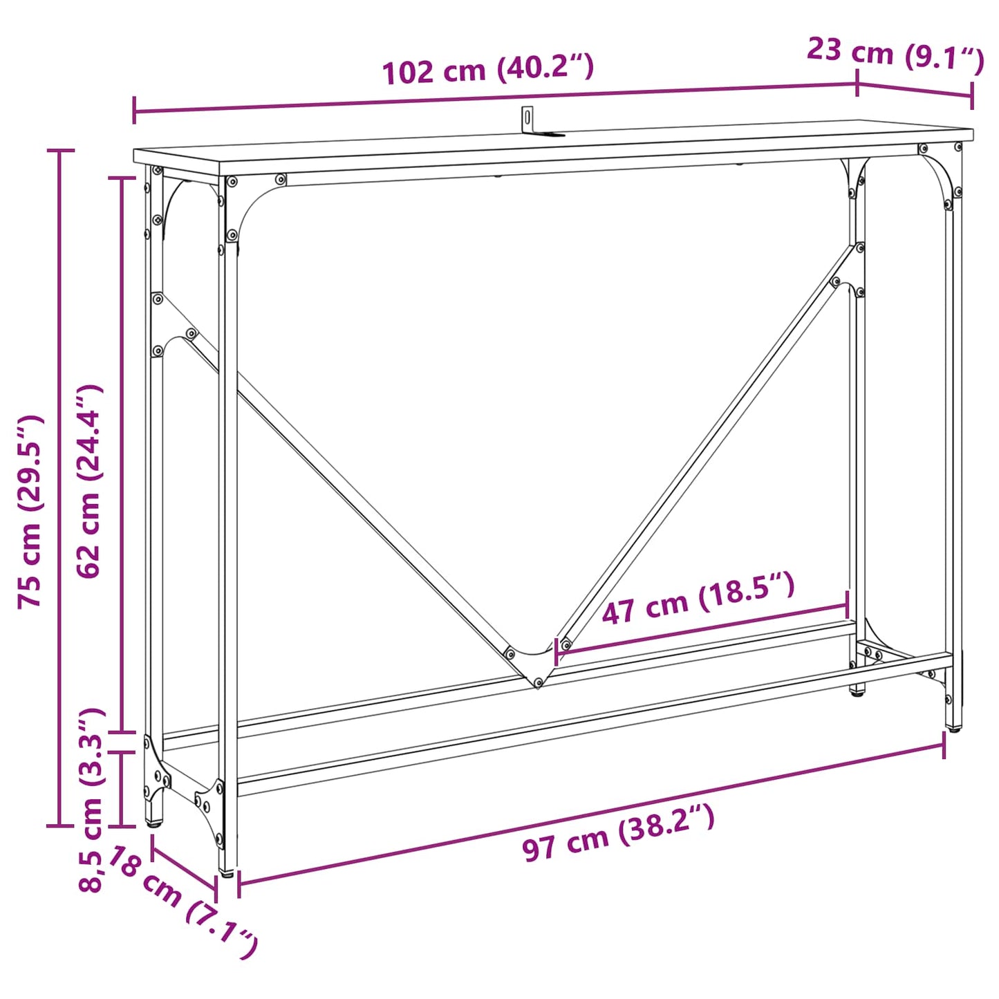 Konsolbord Sort eg 102 x 23 x 75 cm Konstrueret træ