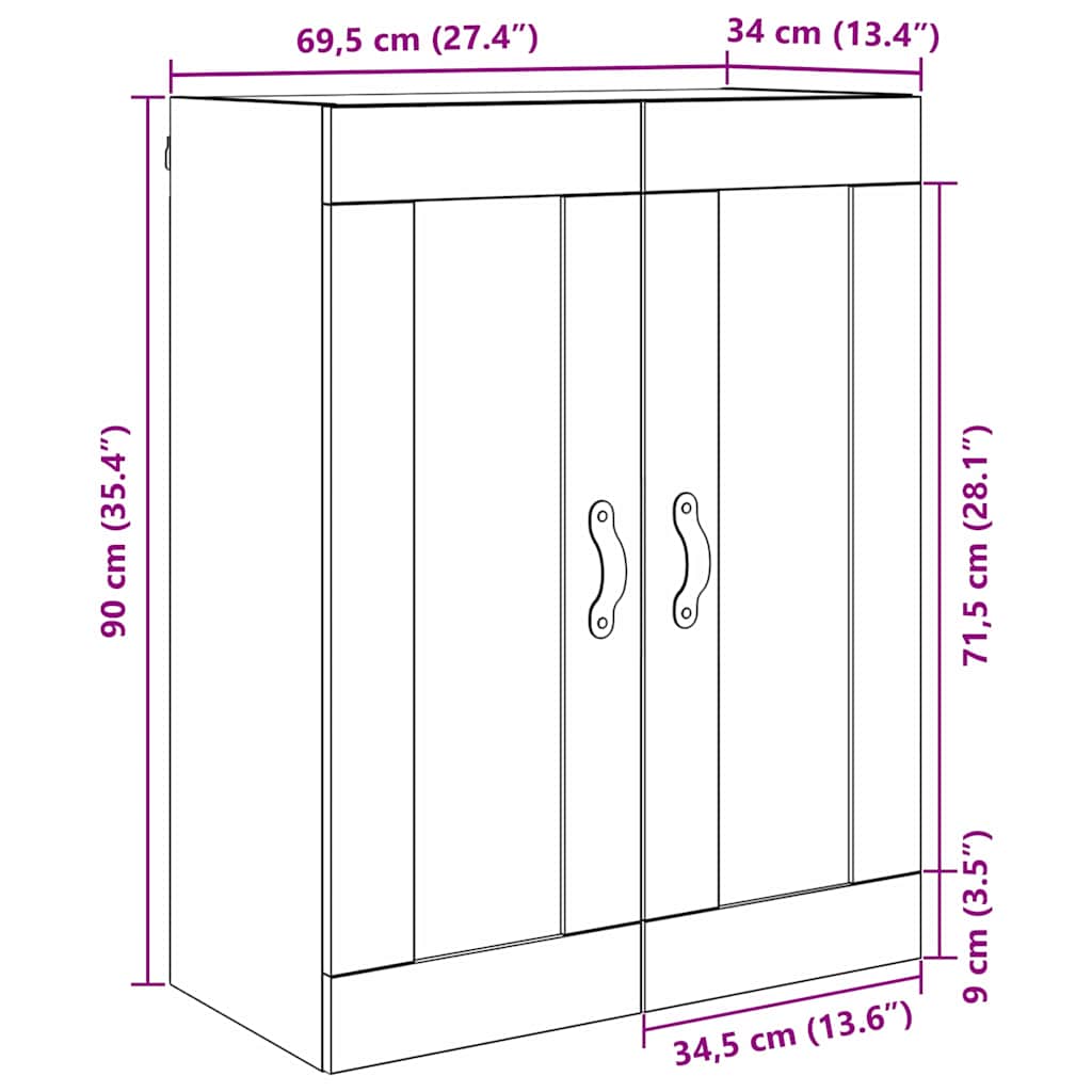 Vægskab Sort eg 69,5 x 34 x 90 cm Konstrueret træ