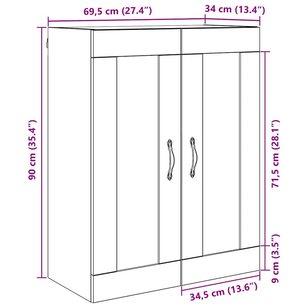 Vægskab Sort eg 69,5 x 34 x 90 cm Konstrueret træ