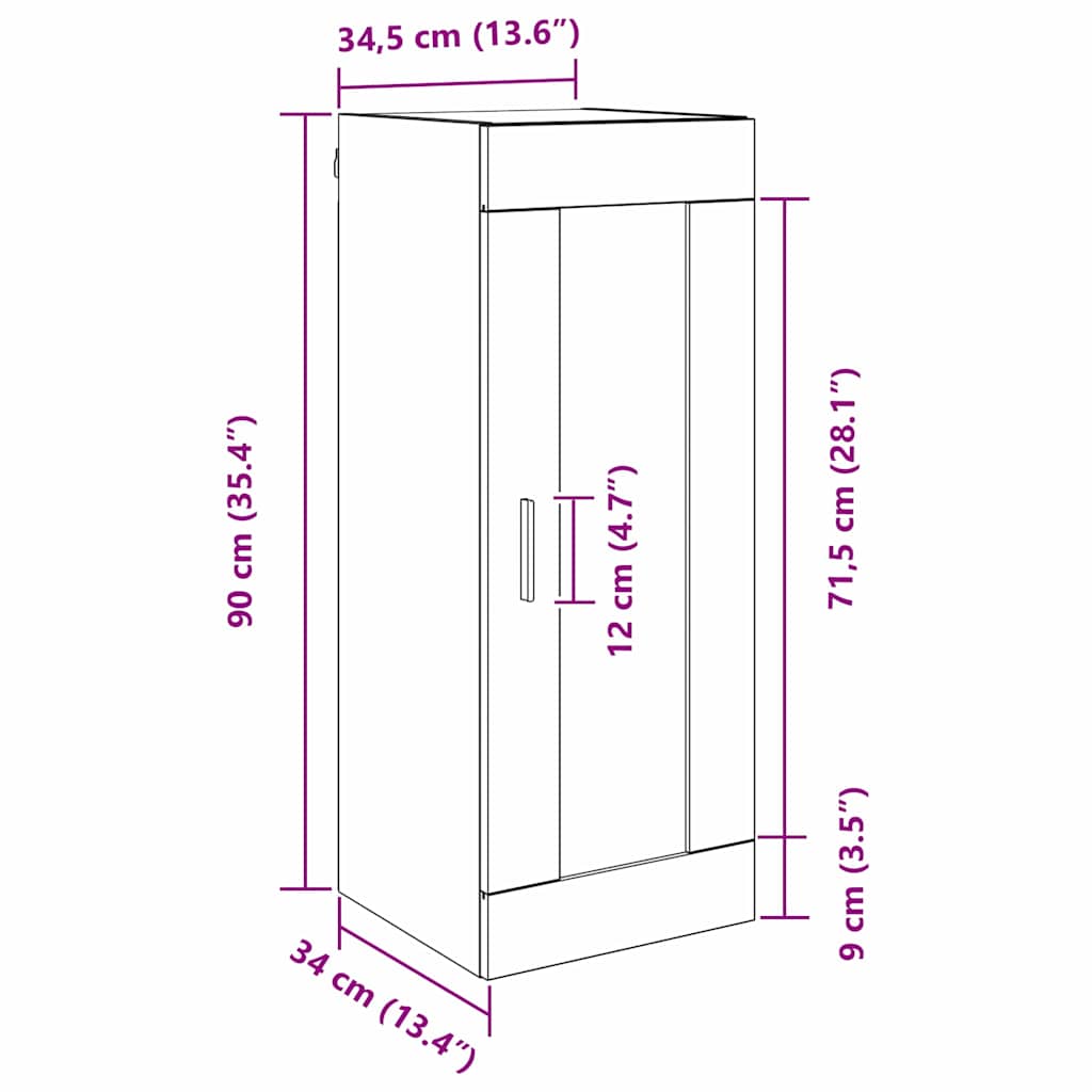 Vægskab Sort eg 34,5 x 34 x 90 cm Konstrueret træ