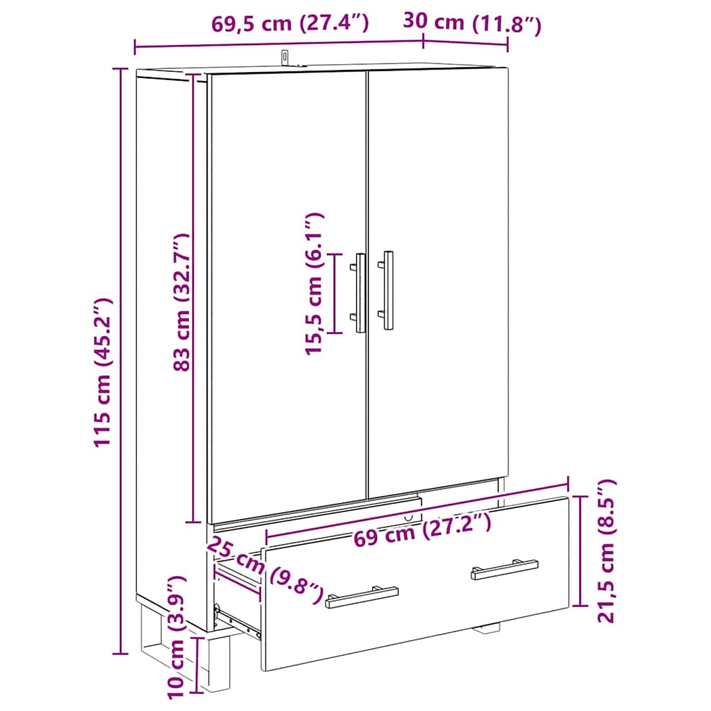 Highboard Sort eg 69,5 x 30 x 115 cm Konstrueret træ