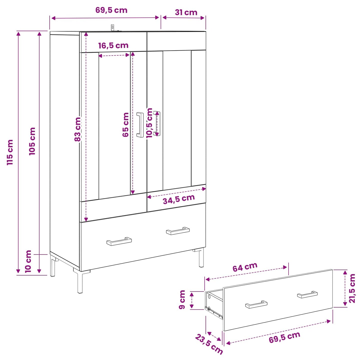 Highboard Artisan Egetræ 69,5 x 31 x 115 cm Konstrueret træ