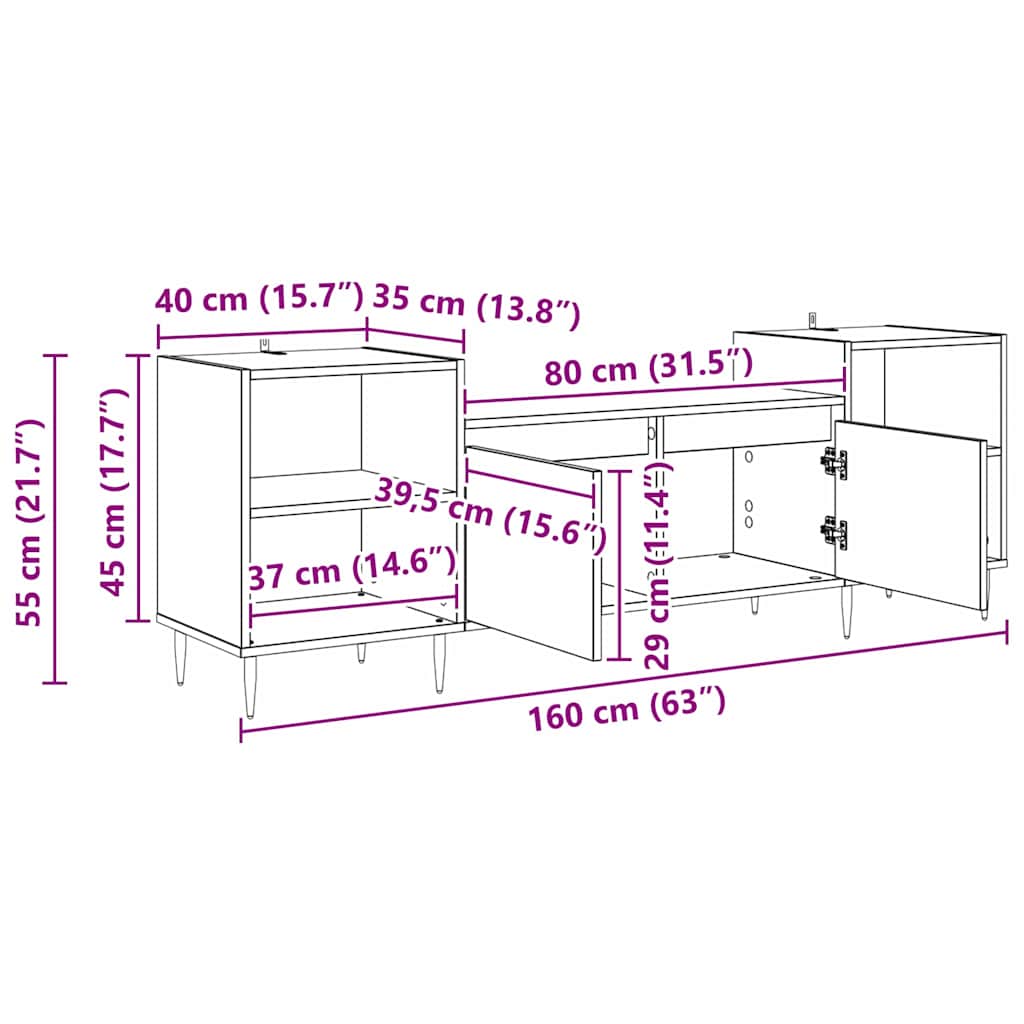 TV-skab Sort eg 160 x 35 x 55 cm Konstrueret træ