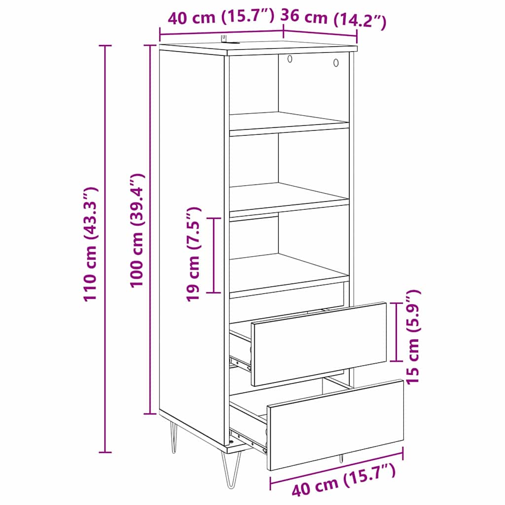 Highboard Sort eg 40 x 36 x 110 cm Konstrueret træ