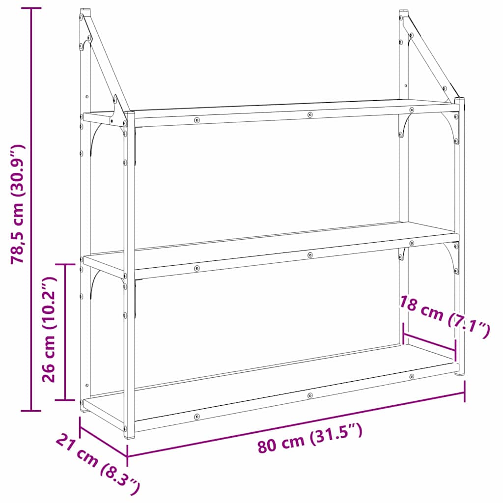 Væghylde Vægmonteret Sort eg 80 x 21 x 78,5 cm Konstrueret træ