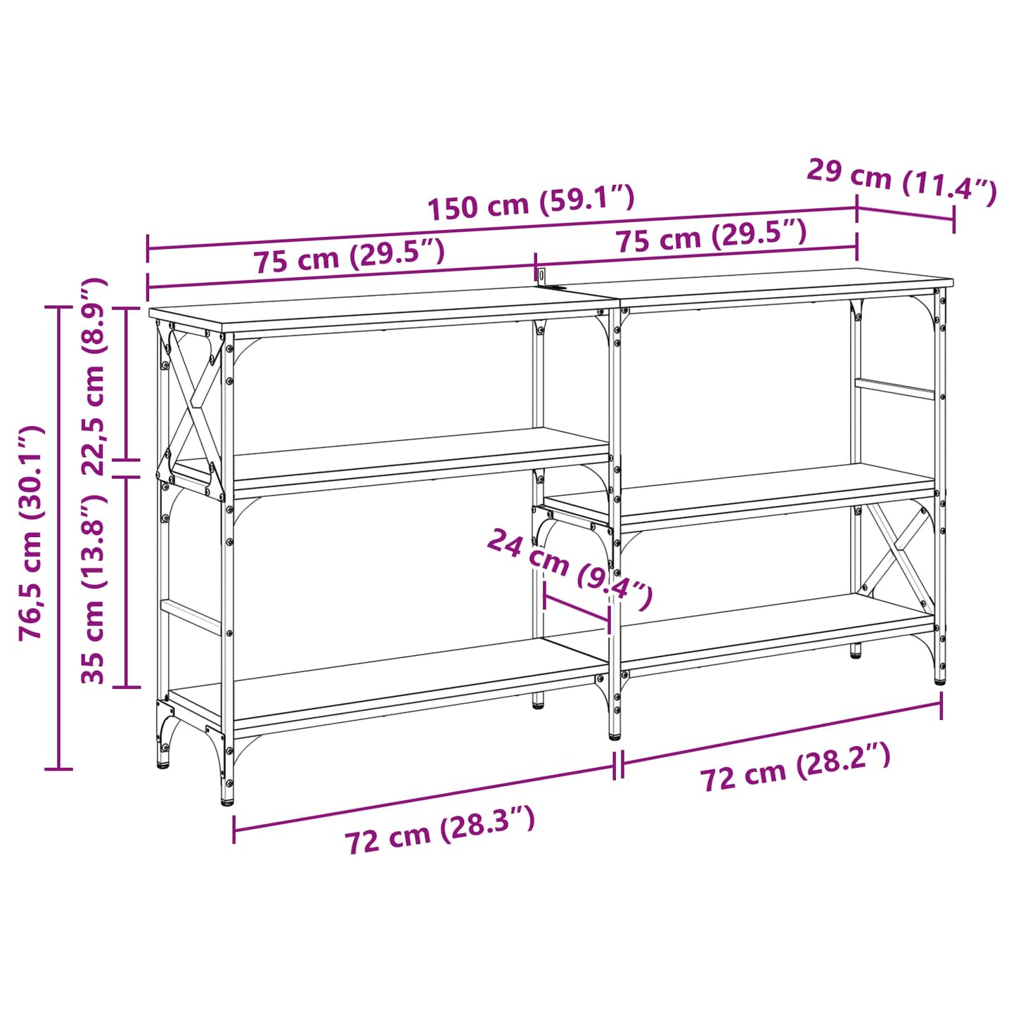 Konsolbord Sort eg 150 x 29 x 76,5 cm Konstrueret træ