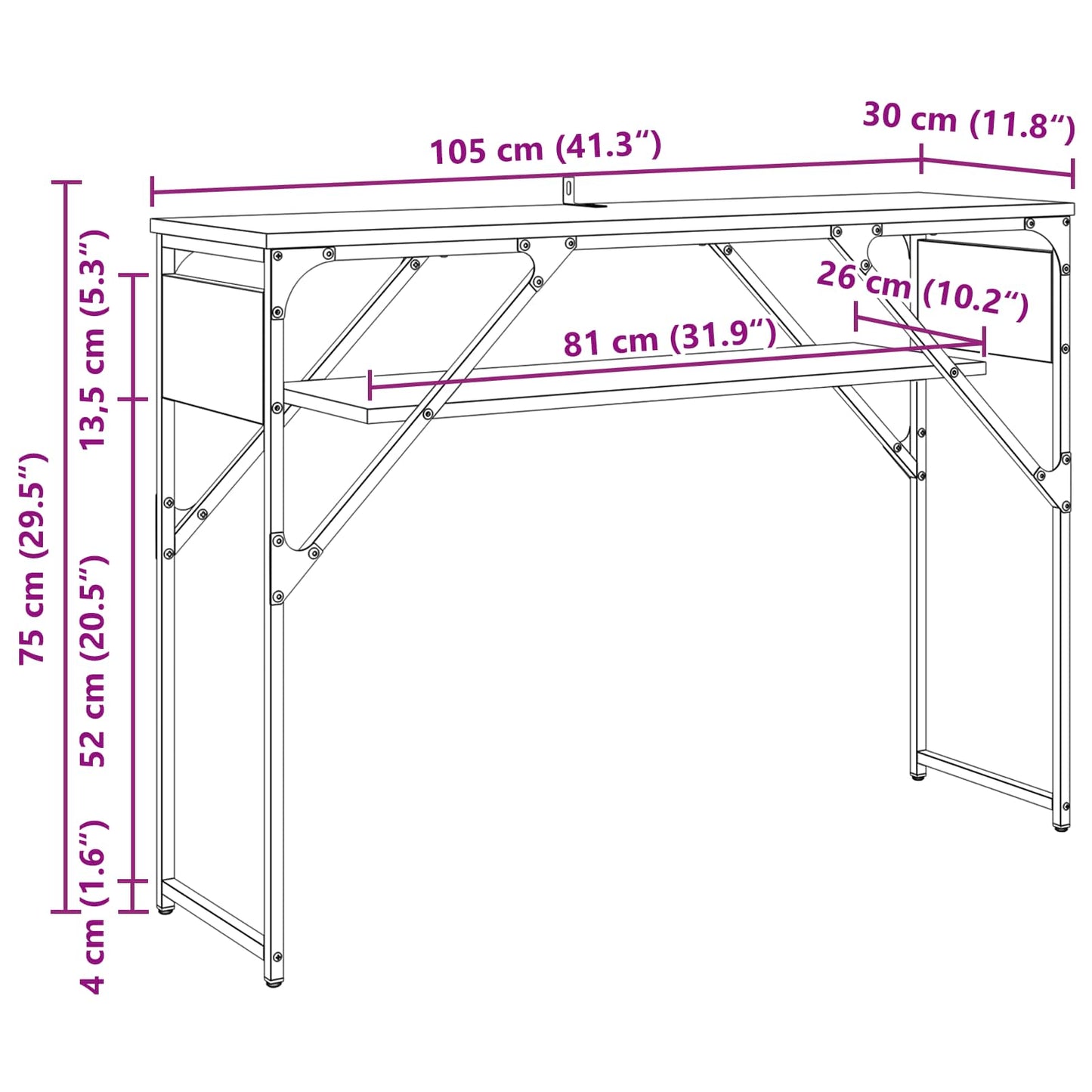 Konsolbord Gammelt træ Konstrueret træ 105x30x75cm