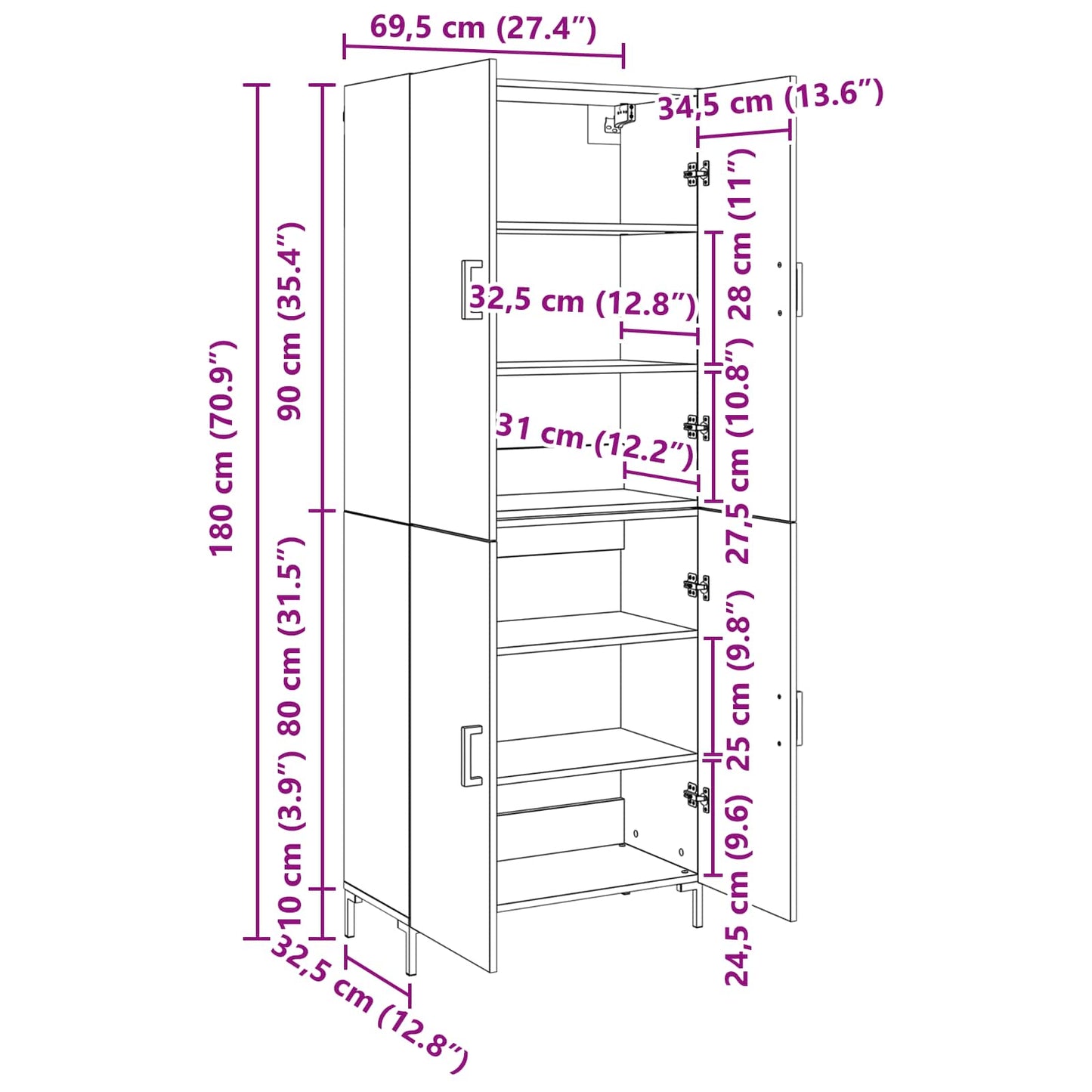 Highboard Gammelt træ 69,5 x 34 x 180 cm Konstrueret træ