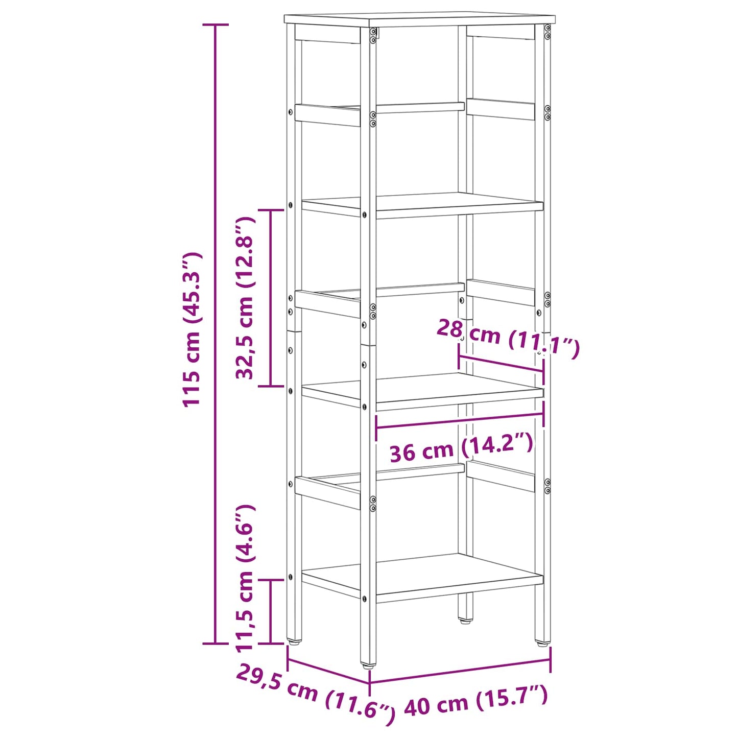 Bogreol 3 niveauer 40 x 29,5 x 115 cm Konstrueret træ